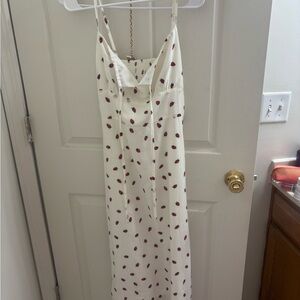 White Dress with Red strawberry Pattern